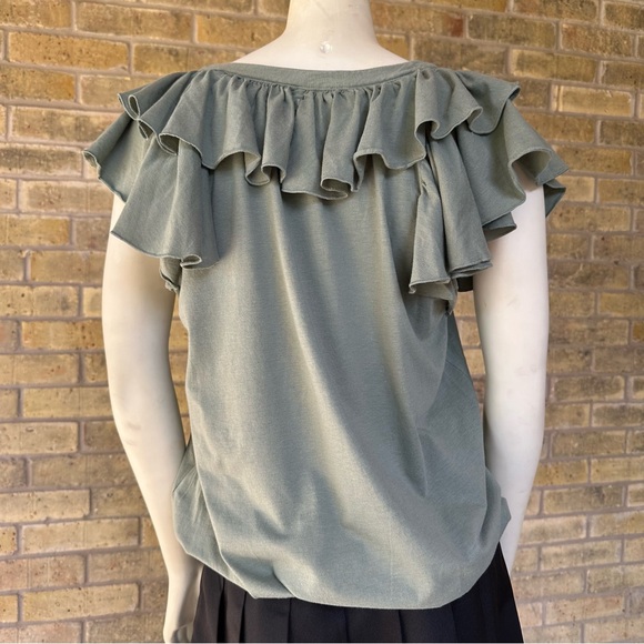 Sage green ruffle blouse coquette cottagecore top Ralph Lauren Sport - Picture 3 of 5